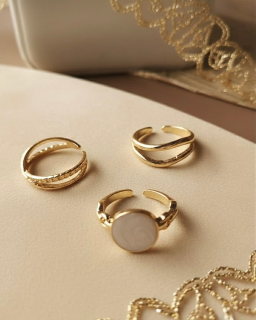 The Gold Cuff Ring Set