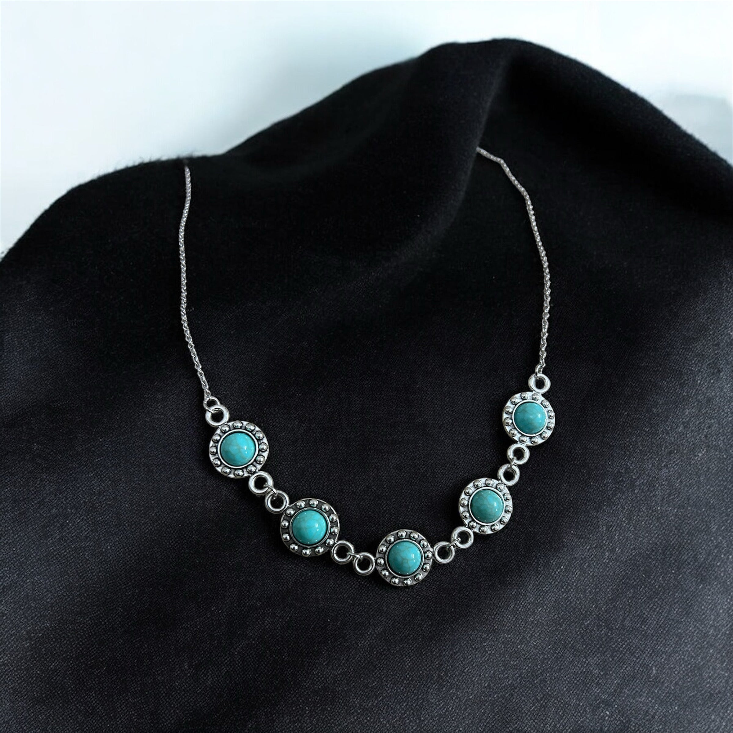 The Nomad's Spark - Silver Turquoise Bead Necklace
