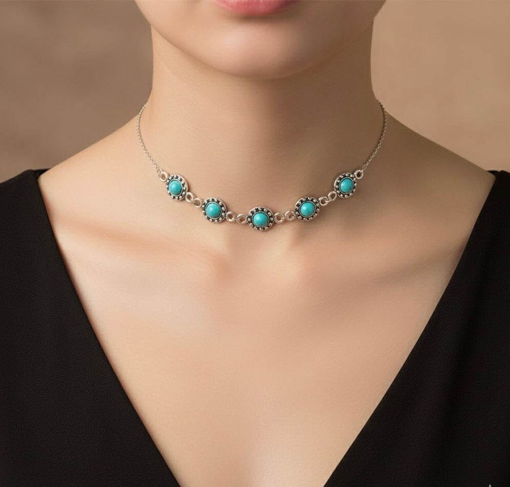 The Nomad's Spark - Silver Turquoise Bead Necklace