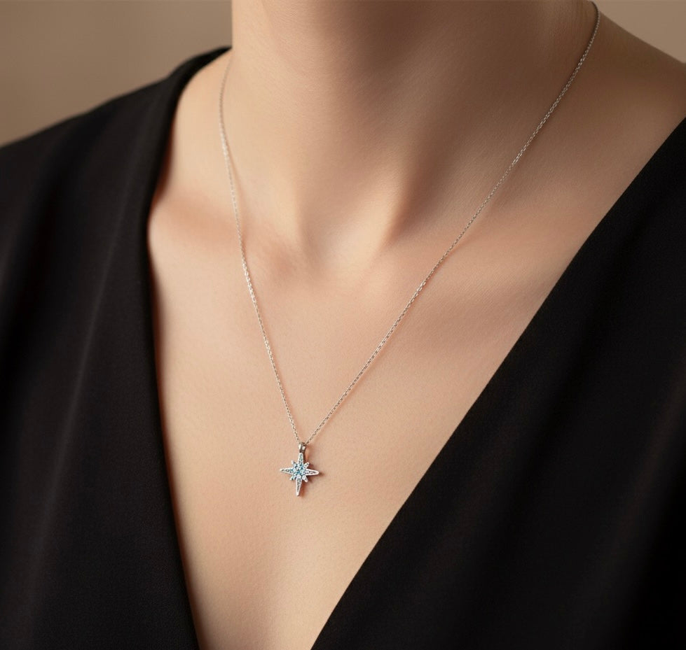 North Star Spark Silver Star Pendant Necklace